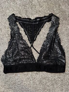PINK Victoria's Secret Lace Bralette in Black with Metallic Sheen